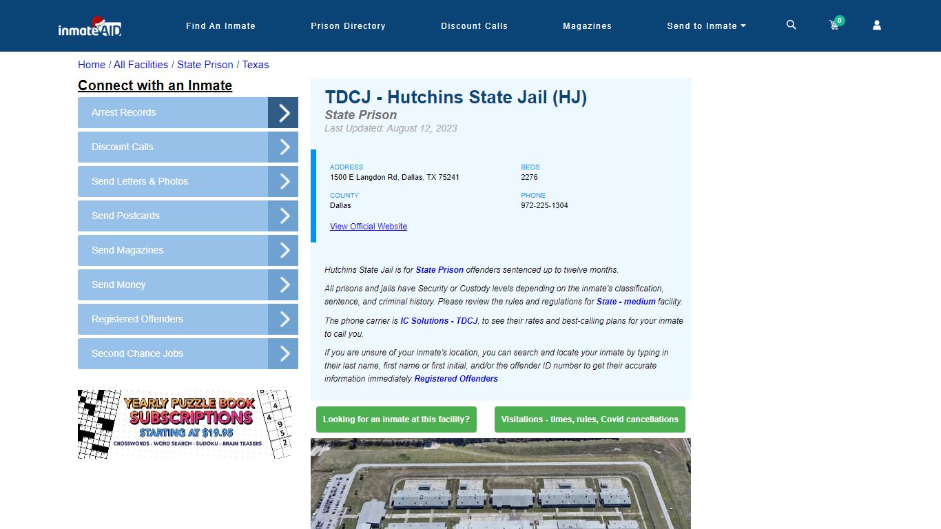 TDCJ - Hutchins State Jail (HJ) & Inmate Search - Dallas, TX