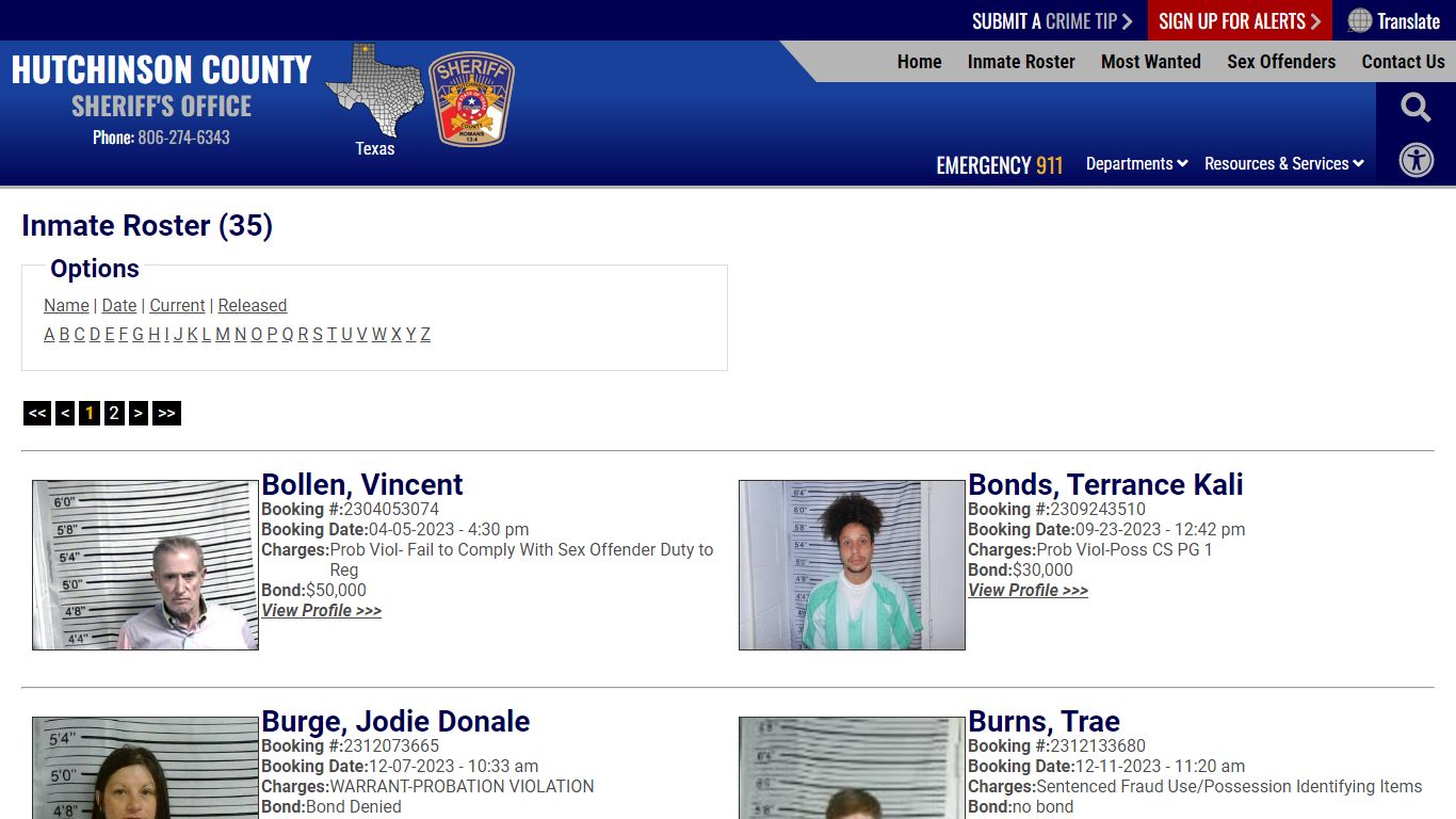 Inmate Roster - Current Inmates - Hutchinson County Sheriff TX